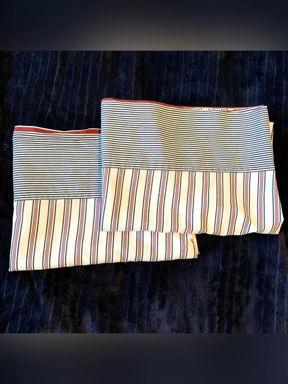 Tommy Hilfiger Queen Sheet Set, Cotton Blend, Navy & Red Pinstripe, 4 Piece